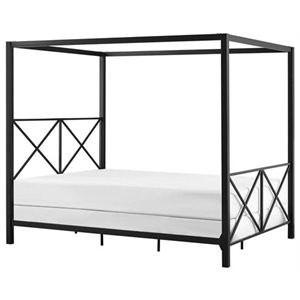 Pemberly Row Modern Queen Metal Canopy Bed in Black | Cymax