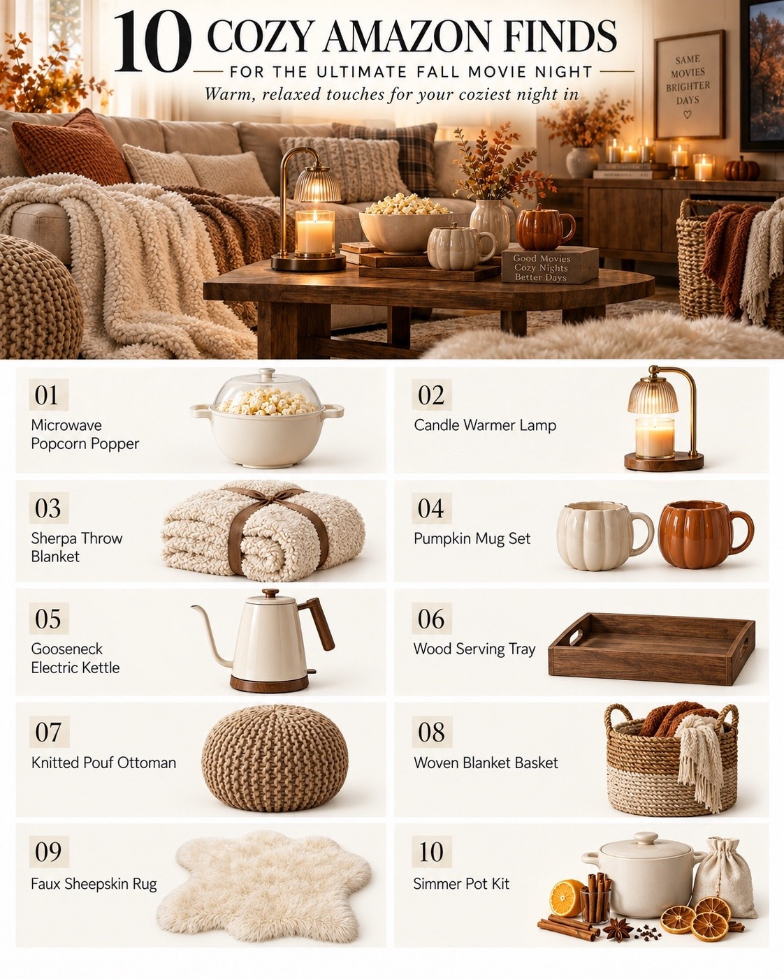 The ultimate cozy fall movie night starts with the little things. 🍂 Think buttery popcorn, the softest sherpa blanket, pumpkin mugs, a warm candle, cozy textures and a simmer pot making the whole house smell like fall. Basically everything you need to cancel your plans and happily stay home.

fall movie night, cozy Amazon finds, Amazon fall finds, fall home essentials, cozy home decor, sherpa throw blanket, pumpkin mugs, candle warmer lamp, popcorn maker, fall entertaining, cozy living room, fall home decor

#LTKHome #LTKSeasonal #LTKfoodie