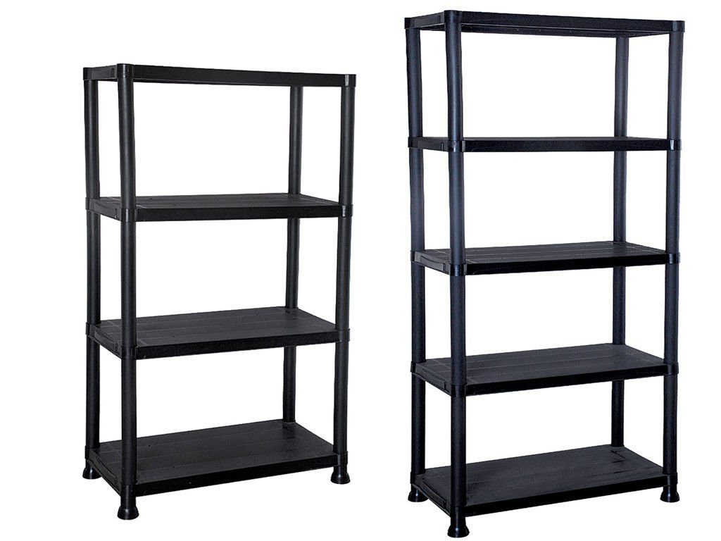 E-Bargains 4/5 Tier Black Plastic Shelving Unit Storage Organised Garage/Home/Pantry Racking Shel... | Amazon (UK)