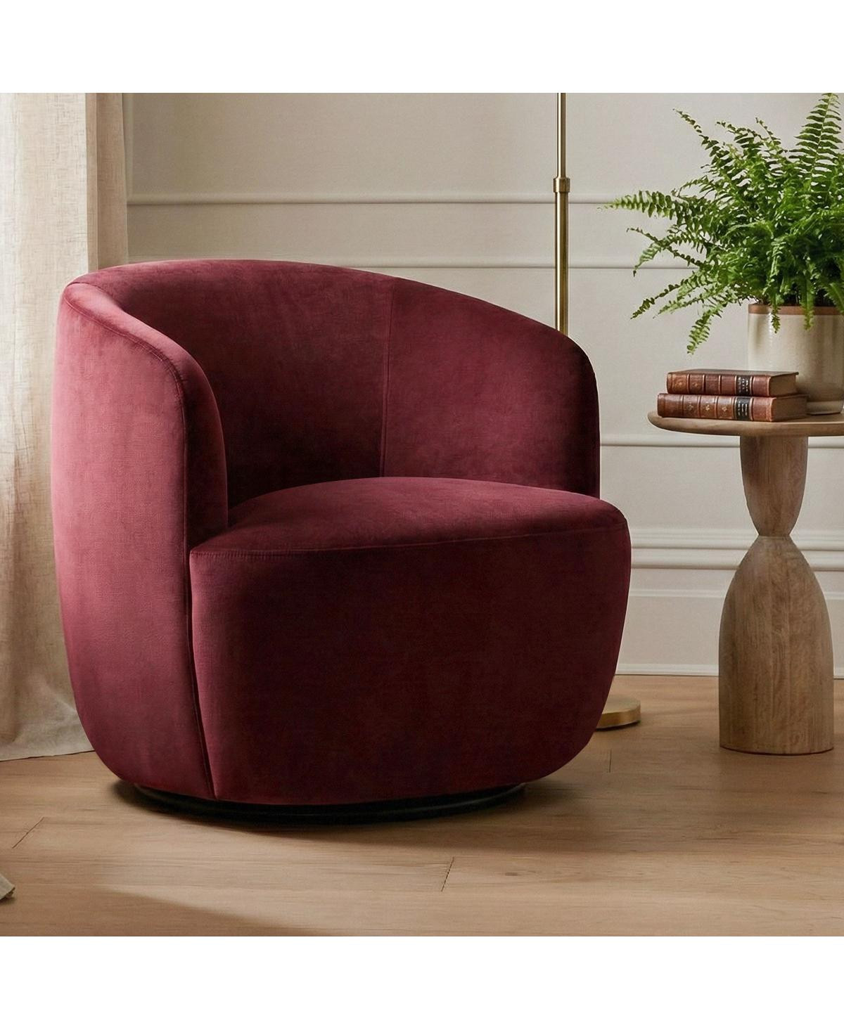 Maison Boucle Velvet Swivel Barrel Accent Chair in Burgundy