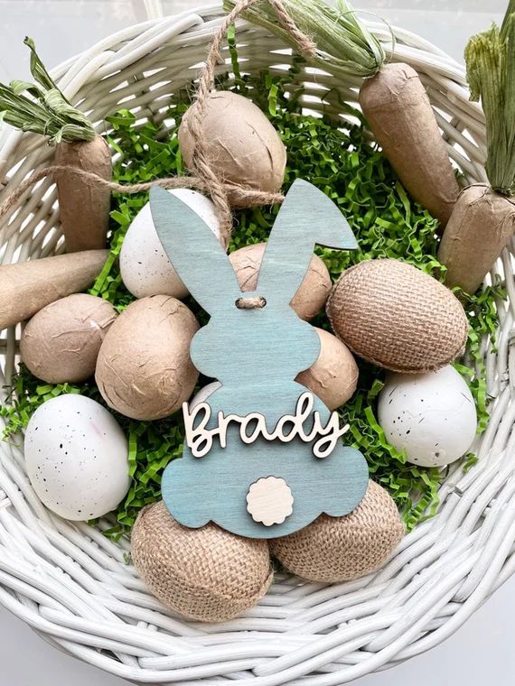 Bunny Easter Basket Tag  Bunny  Wood  Easter  Personalized | Etsy | Etsy (US)