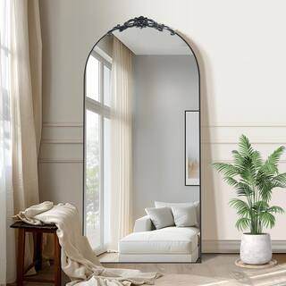 Dovelina 36 in.W x 75 in.H Arch Mirror Removable Carved Design Black Wood Framed Mirror Full Leng... | The Home Depot