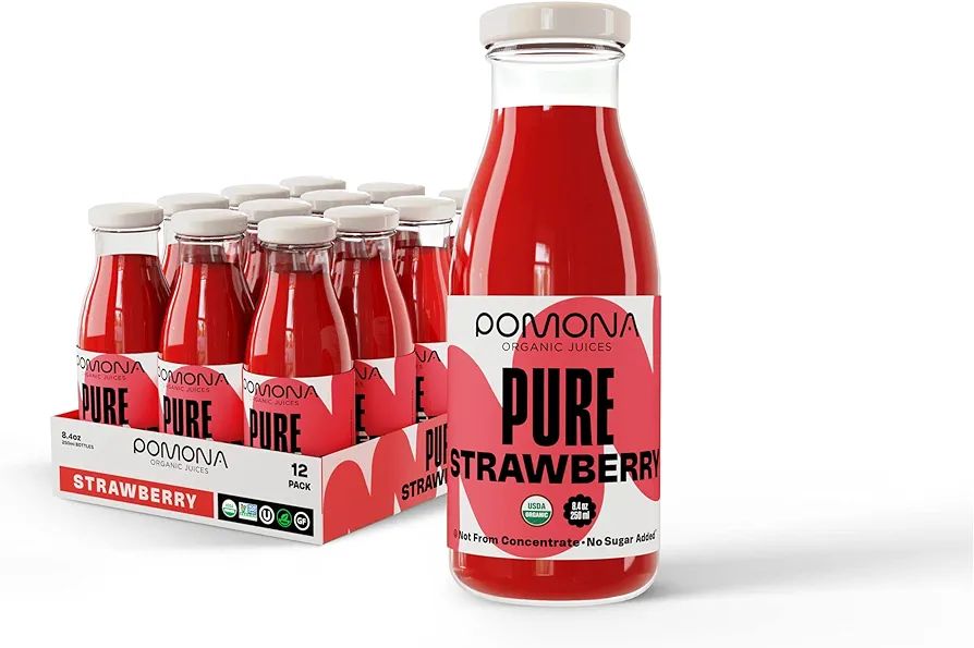 Pomona Organic Strawberry Juice (Pack of 12), Cold Pressed USDA Organic Juices with 100% Strawber... | Amazon (US)