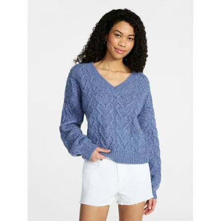 No Boundaries V-Neck Pullover Sweater, Midweight, Women's XXS-XXL | Walmart (US)