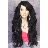 stunning Human Hair Blend Heat Ok Jet Black Goddess Full Wig Big Loose Beachy Waves Full Bangs Cancer/Alopecia/Cosplay | Etsy (US)