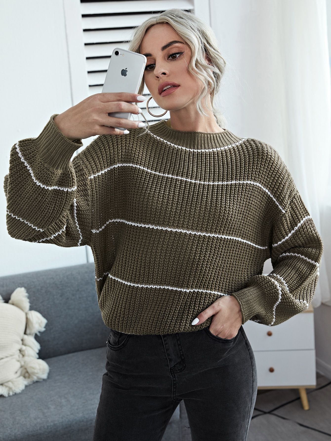 Drop Shoulder Striped Sweater | SHEIN