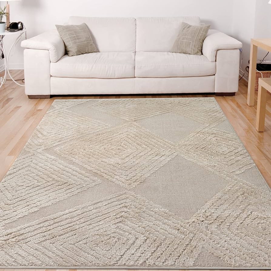 Antep Rugs Palafito 8x10 Geometric Shag Diamond High-Low Pile Textured Indoor Area Rug (Beige, 7'... | Amazon (US)
