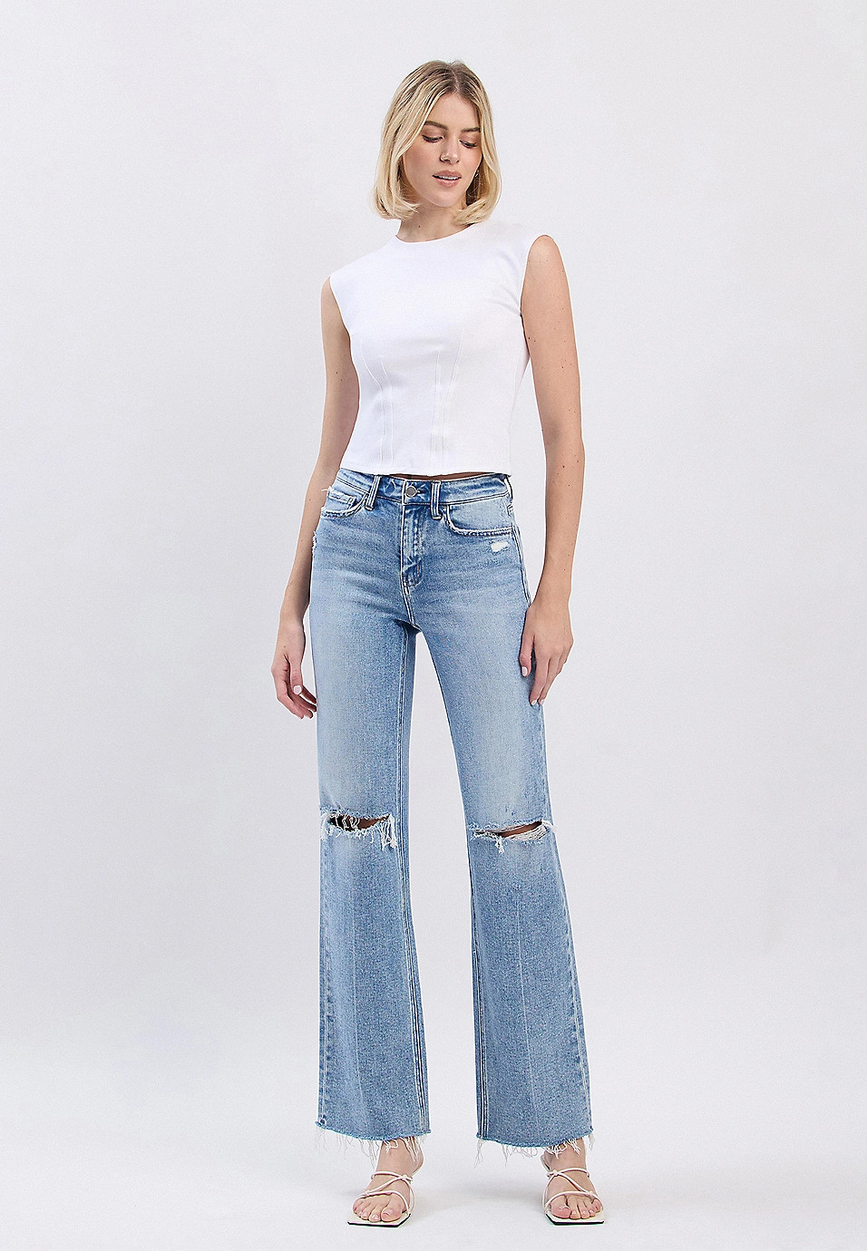 Flying Monkey™ Light High Rise Open Ripped Slim Wide Leg Jean | Maurices
