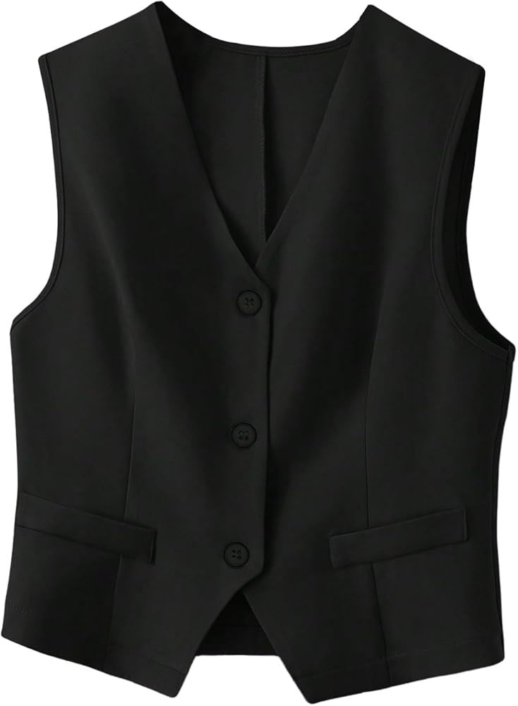 Verdusa Women's Old Money Button Down Blazer Vest Sleeveless Business Causal Jacket Tops | Amazon (US)