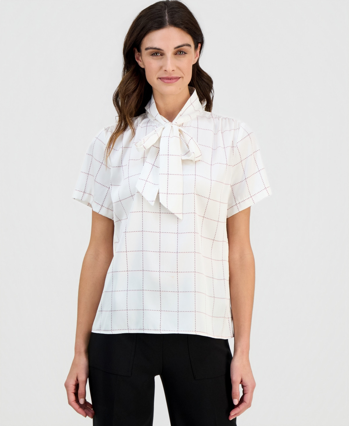 Kasper Women's Printed Satin Sleeveless Tie Blouse, Regular & Petite - Vanilla Ice Multi | Macy's