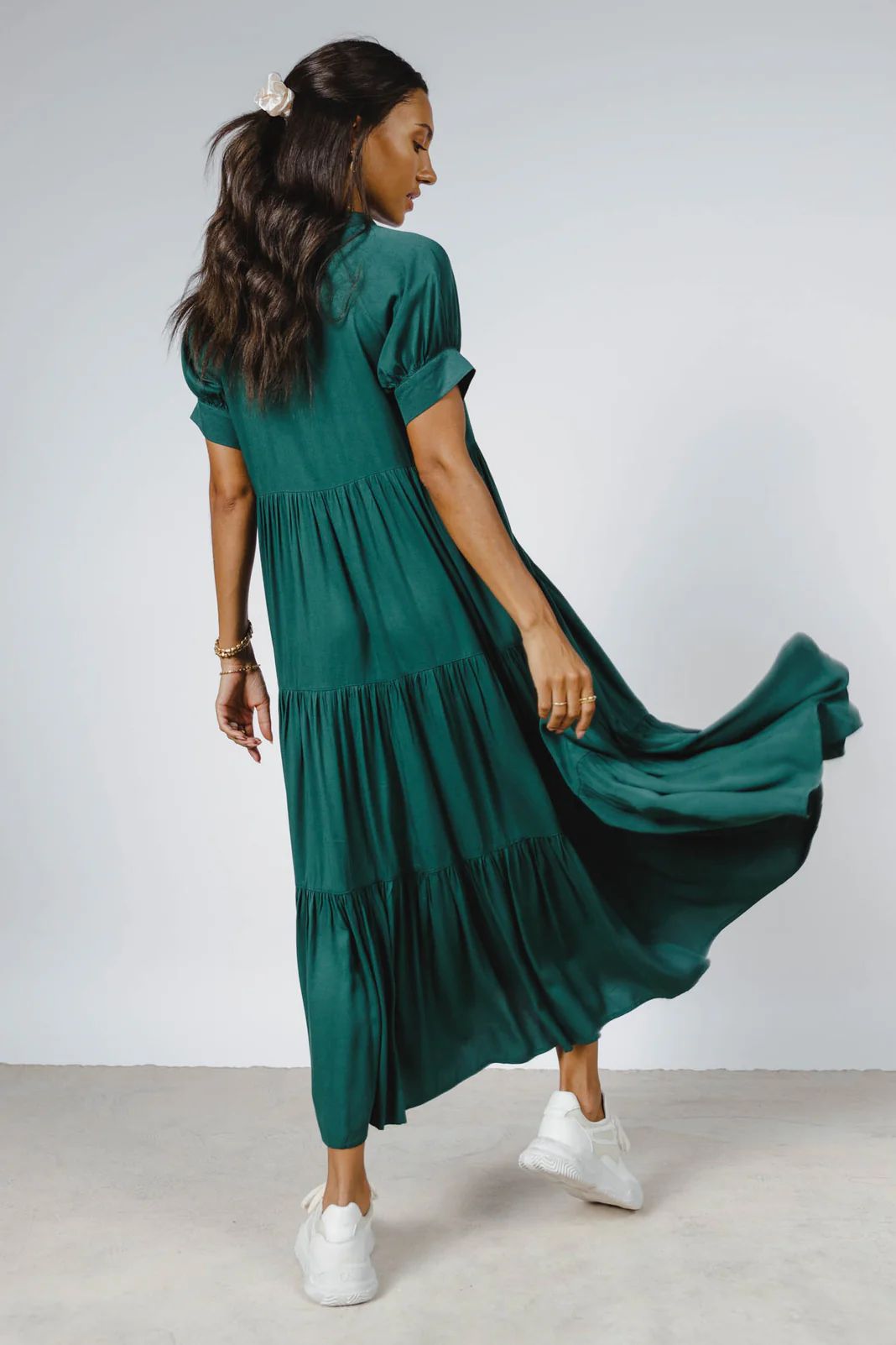 Amanda Tiered Dress in Hunter Green - böhme | Bohme