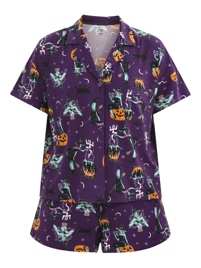Halloween Women’s Printed Notched Top and Shorts Pajama Set from Way to Celebrate, 2-Piece, Siz... | Walmart (US)