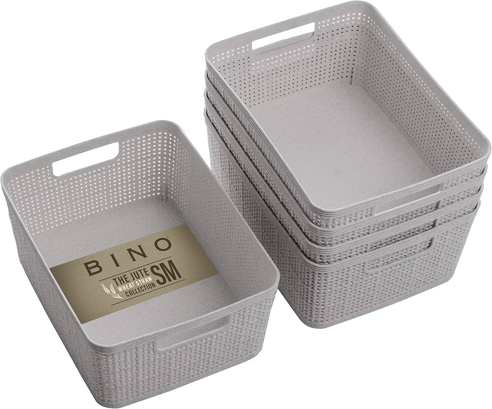 BINO | Woven Plastic Basket | Small (Natural Grey), 5-Pack | THE JUTE COLLECTION | Home Organizat... | Amazon (US)