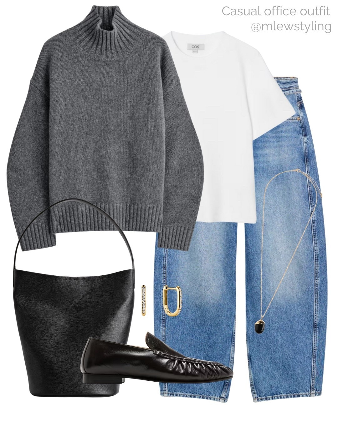 A causal office outfit with a cashmere turtleneck, barrel leg jeans, and black leather loafers 🖤

Tags: fall outfit, winter workwear, COS knit jumper, white t-shirt, black tote bag, pendant necklace, everyday chic outfit 

#LTKWorkwear #LTKStyleTip #LTKShoeCrush