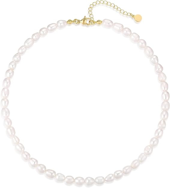 Natural Freshwater Baroque Pearl Necklace 14K Gold Plated Dainty Choker Necklace for Women Girls ... | Amazon (US)