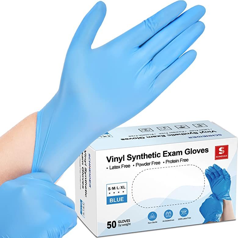 Schneider Vinyl Synthetic Exam Gloves, Blue, 4mil, Powder-Free, Latex-Free, Disposable Glove for ... | Amazon (US)