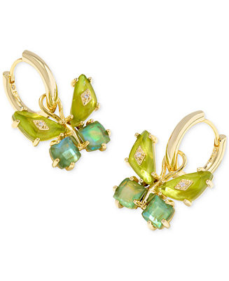 14k Gold-Plated Mixed Stone Butterfly Charm Huggie Hoop Earrings | Macy's