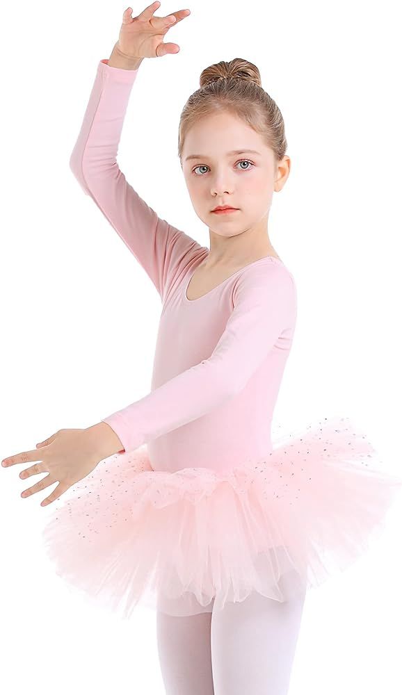 danswan Ballet Tutu Leotards Toddler Girls Short Sleeve with Glitter Skirt Dance Ballerina Outfit | Amazon (US)