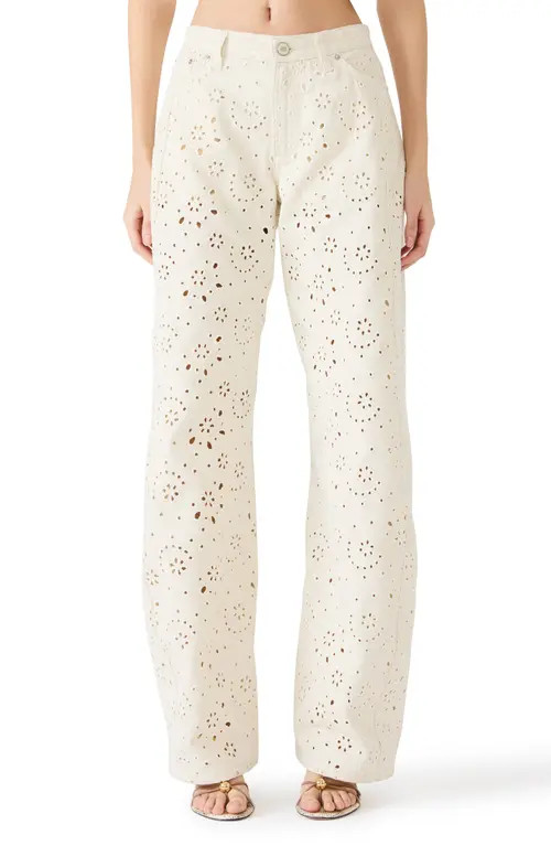 Steve Madden Rori Embroidered Floral Eyelet Wide Leg Jeans in Sea Mist at Nordstrom, Size 31 | Nordstrom