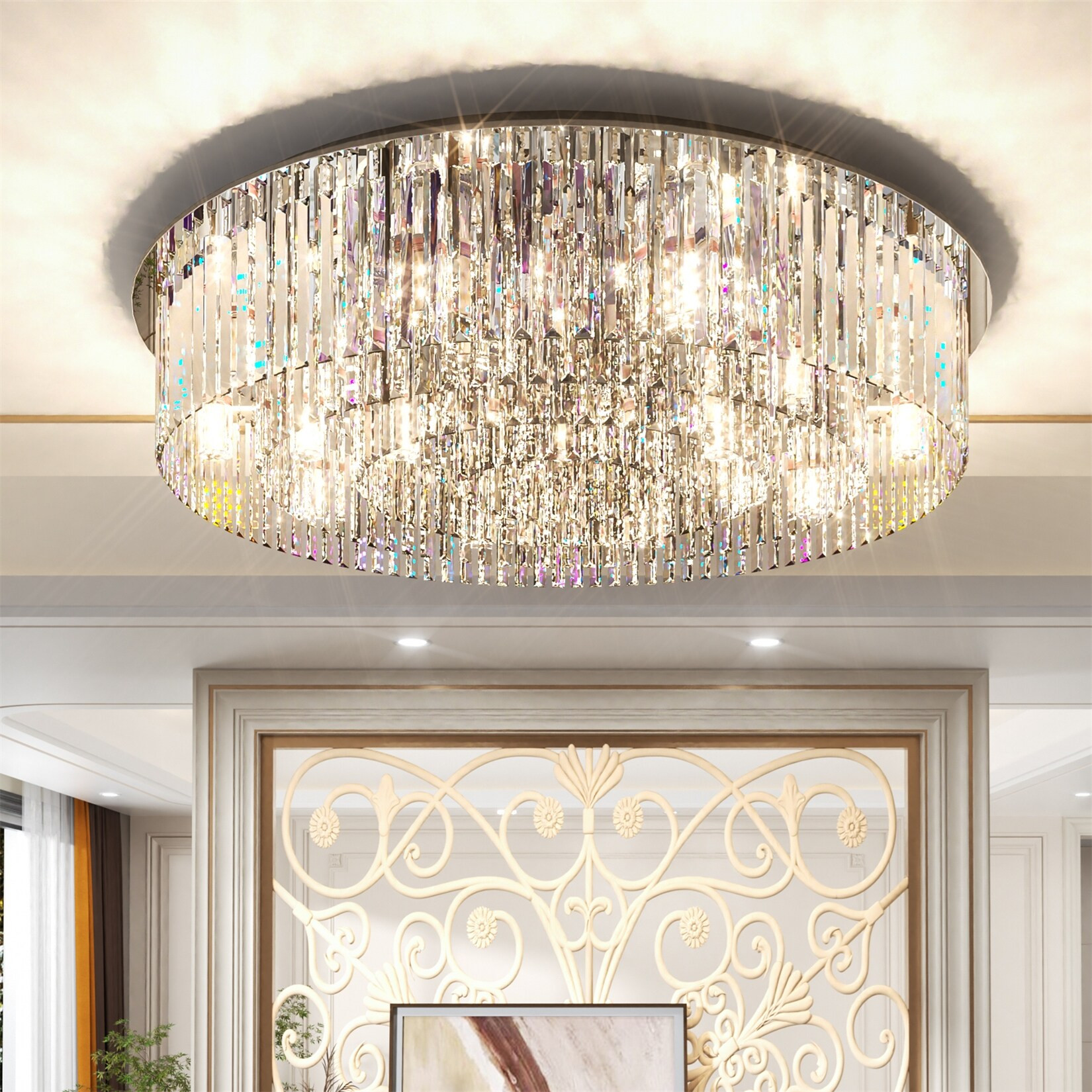 Crystal Chandelier: Luxury Grey Crystal Pendant Lamp Light with Three Color Temperature for Dining Area, Kitchen, Living Room | Bed Bath & Beyond