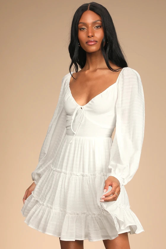 Tender Memories White Tiered Ruffled Balloon Sleeve Mini Dress | Lulus (US)
