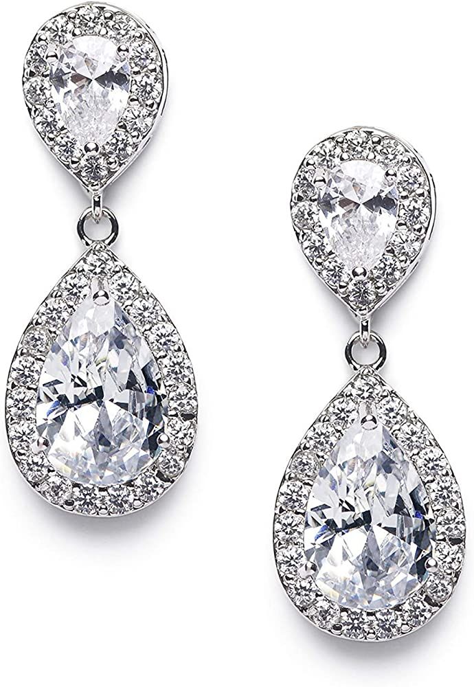 Cubic Zirconia Teardrop Bridal Earrings, Rhinestone Dangle Earrings for Wedding Prom Anniversary | Amazon (US)