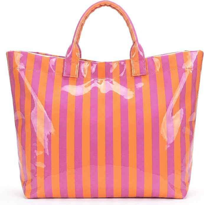 Aliceset Stripe Striped PVC Tote Bag for Women Large Waterproof Top Handbags Extended Handle Magn... | Amazon (US)