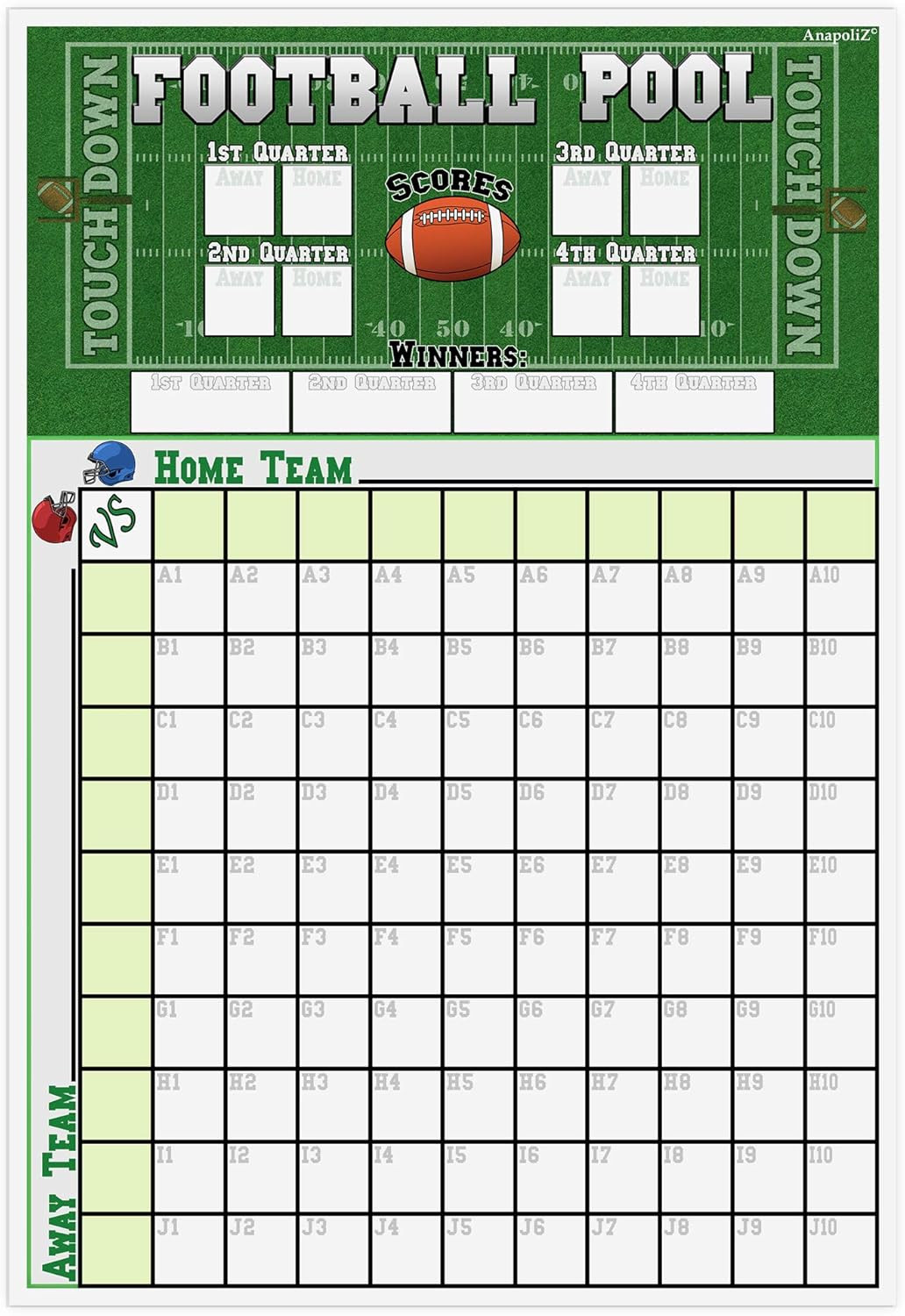 AnapoliZ Football Pool Poster | (13” inch x 19”inch) Football Squares Pool Board | Office Poo... | Amazon (US)
