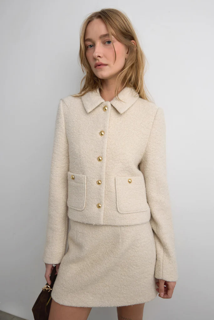 BOUCLE WOOL BLEND COLLARED JACKET | OAK + FORT