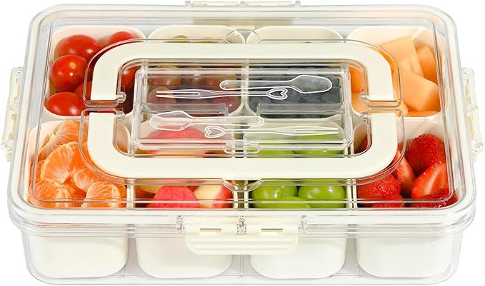 Portable Snackle Box Container, Divided Snack Tray with Lid and Handle, Clear Snack Box Container... | Amazon (US)