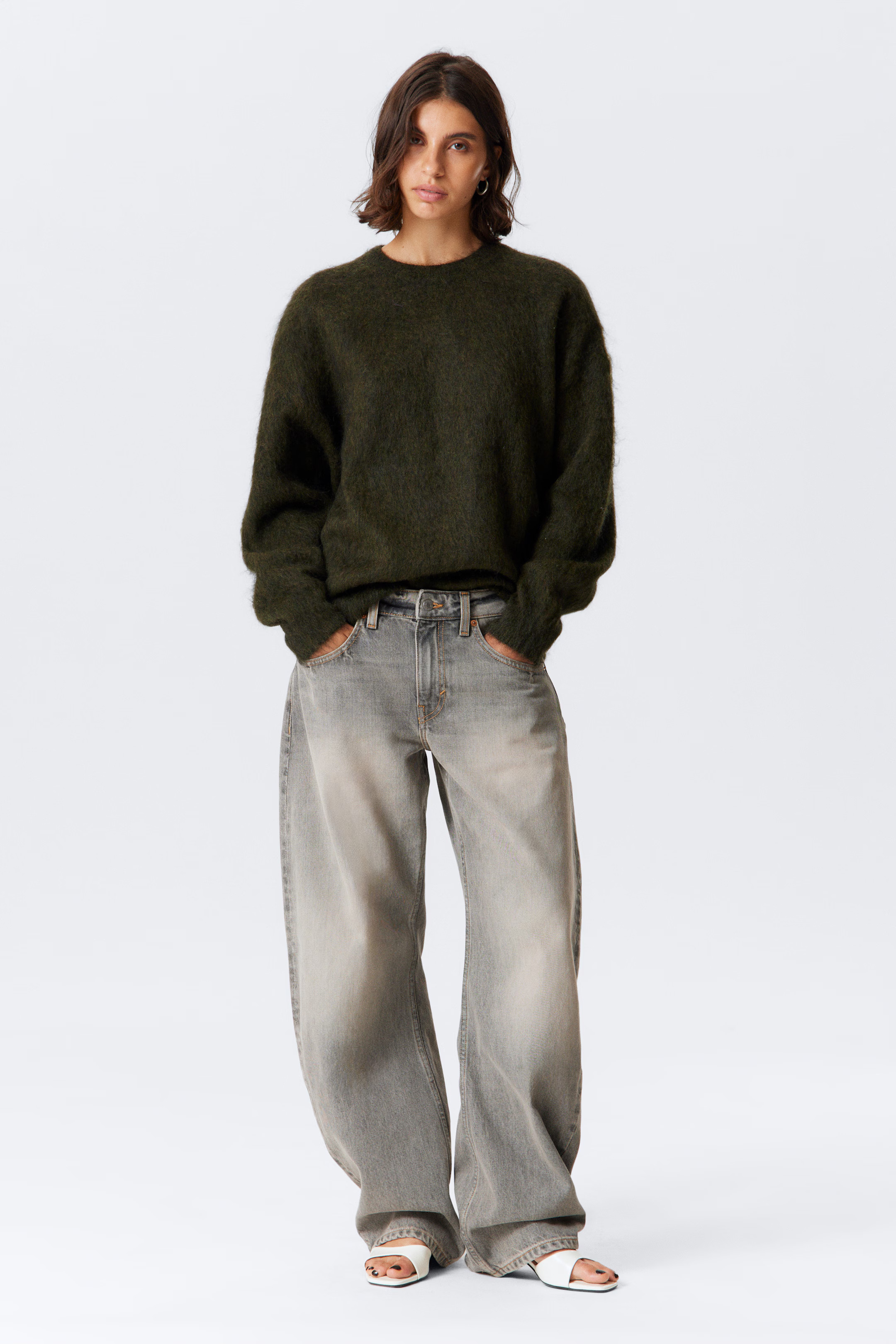 Oversized Knitted Mohair Blend Sweater - Dark Green - Ladies | H&M GB | H&M (UK, MY, IN, SG, PH, TW, HK)