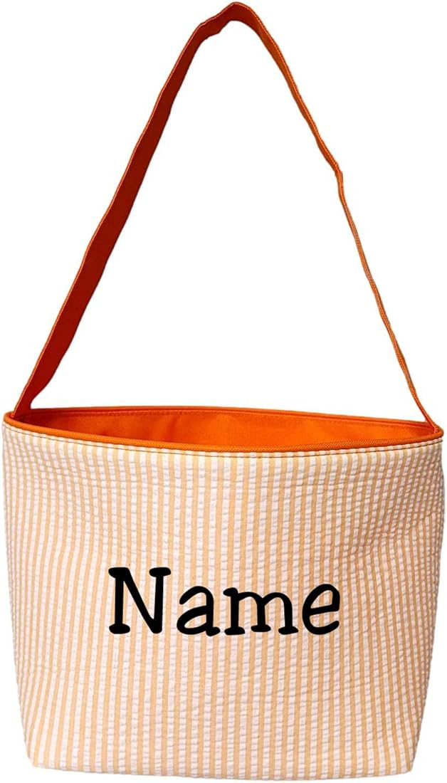 Seersucker Stripe Fabric Easter Basket Bucket Tote Bag - Toys Egg Collecting | Amazon (US)