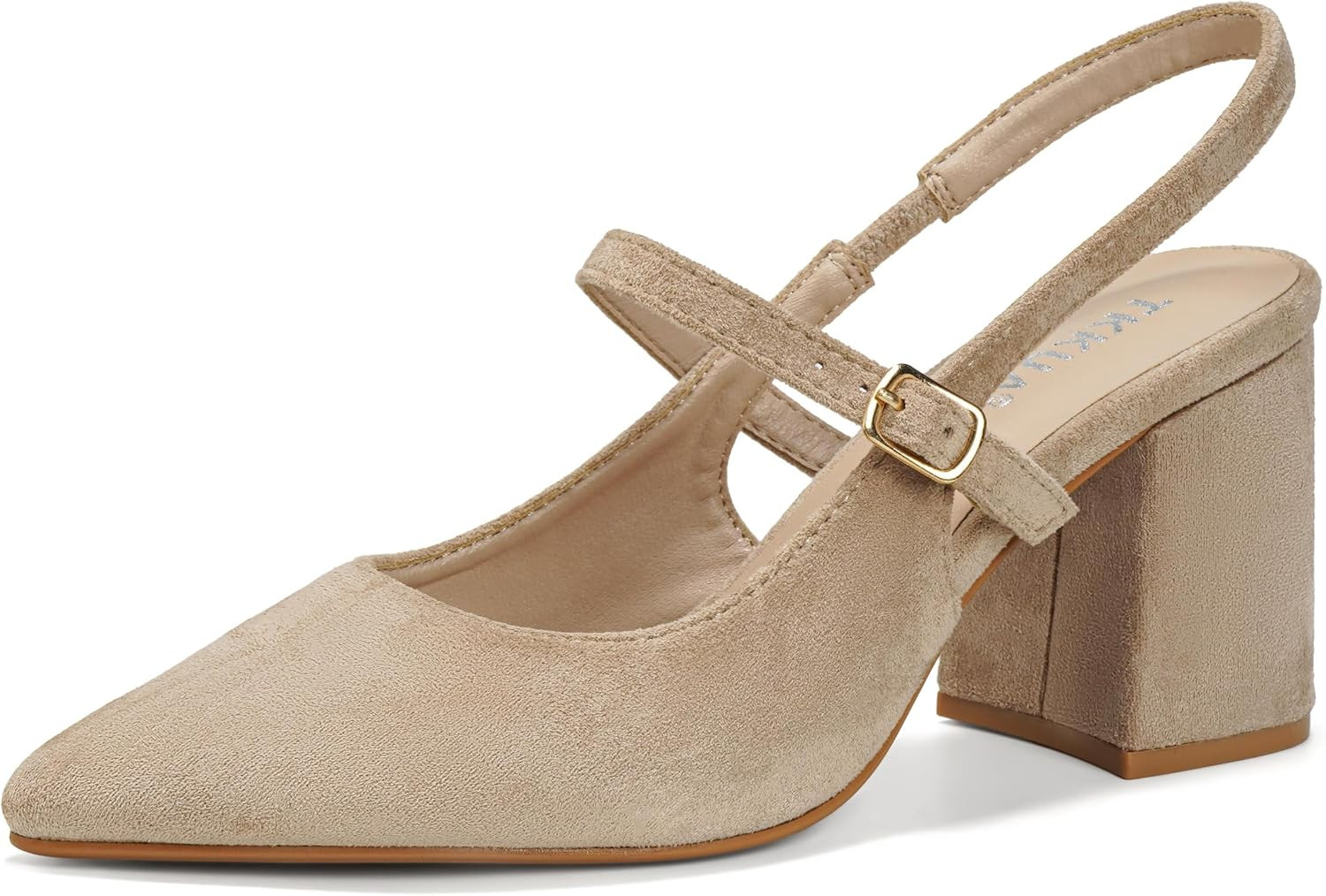 Women's Pointed Toe Slingback Mary Jane Pumps, 3-Inch Block Heel | Amazon (US)