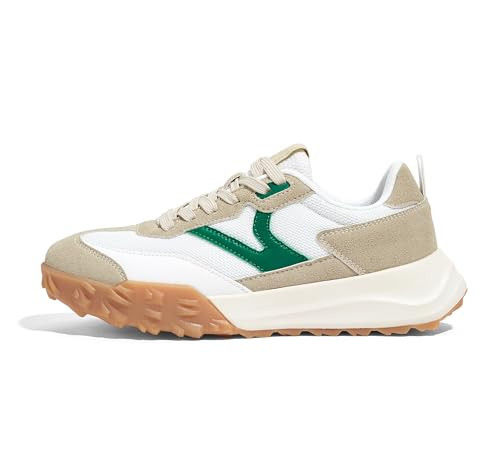 LUCKY STEP Women's Platform Tennis Walking Shoe Retro Chunky Casual Breathable Durable Deluxe Fashion Skate Sneaker(Beige/Green,6.5) | Amazon (US)