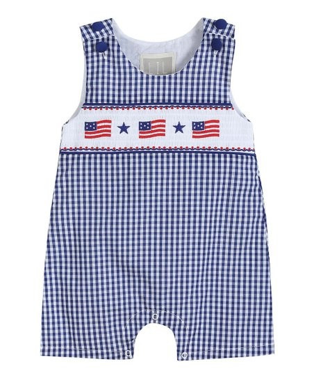 Lil Cactus Royal Blue & White Gingham American Flag Smocked Shortalls - Infant & Toddler | Best P... | Zulily
