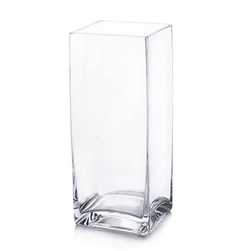 Enova Floral Square Glass Vase, 12x4x4 Inch Clear Glass Flowers Vase, Floral Arrangement Tall Vase, Candle Holders Flower Bouquets Vase for Home Dining Table Decor (Pack 1) | Amazon (US)