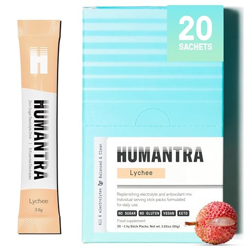 Humantra Electrolyte Packets | Zero Sugar | W/ 6 Electrolytes | Electrolytes Powder (20 Count, Lychee) | Amazon (UK)