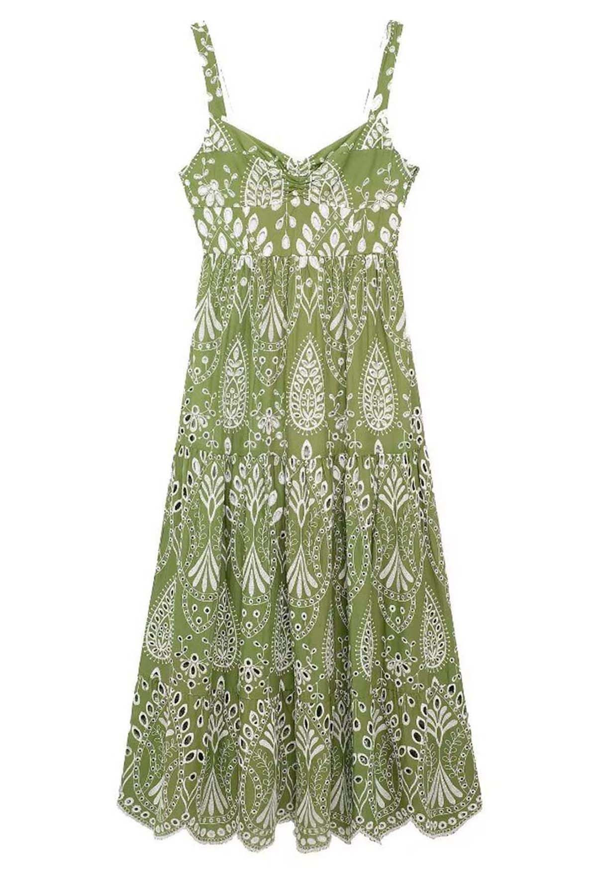 Sunny Poise Green Eyelet Embroidered Cami Dress | Chicwish