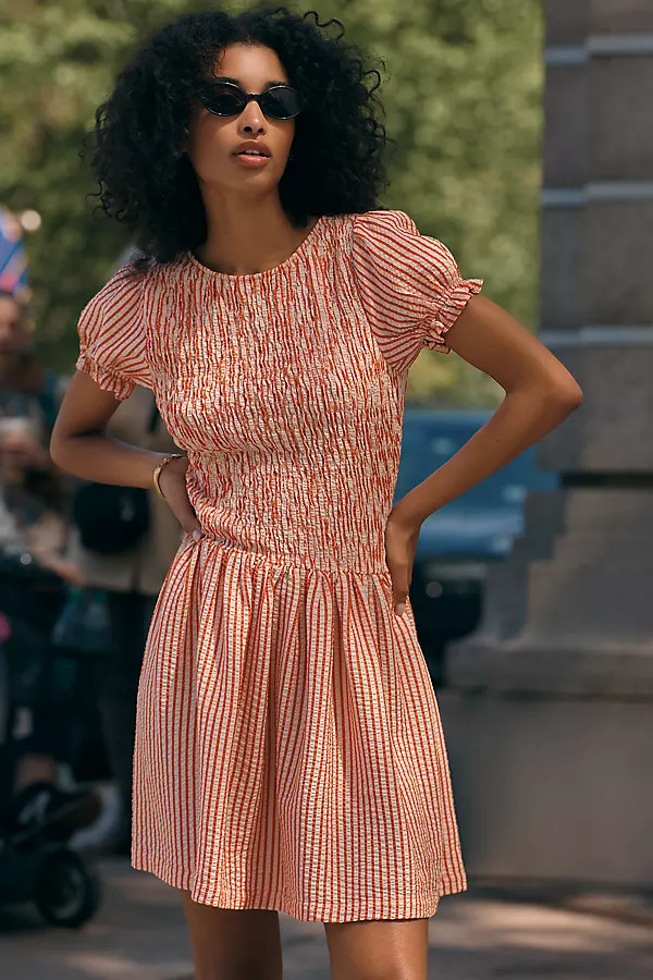 Margie Smocked Stripe Mini Dress | Anthropologie (US)