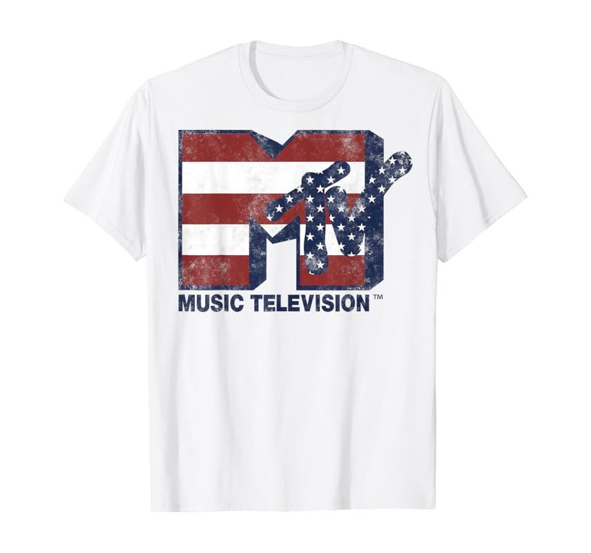 MTV Red White Blue American Flag Stars Stripes Logo T-Shirt | Amazon (US)