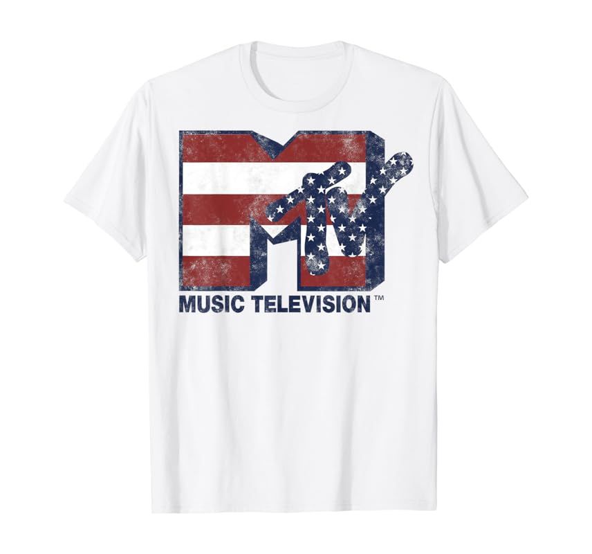 MTV Red White Blue American Flag Stars Stripes Logo T-Shirt | Amazon (US)