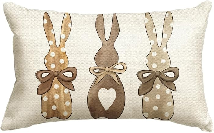 AVOIN colorlife Easter Polka Dot Love Heart Bunny Throw Pillow Cover, 12 x 20 Inch Bow Rabbit Cus... | Amazon (US)
