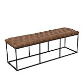 HomePop Faux Leather Button Tufted Decorative Bench with Metal Base, Brown | Amazon (US)