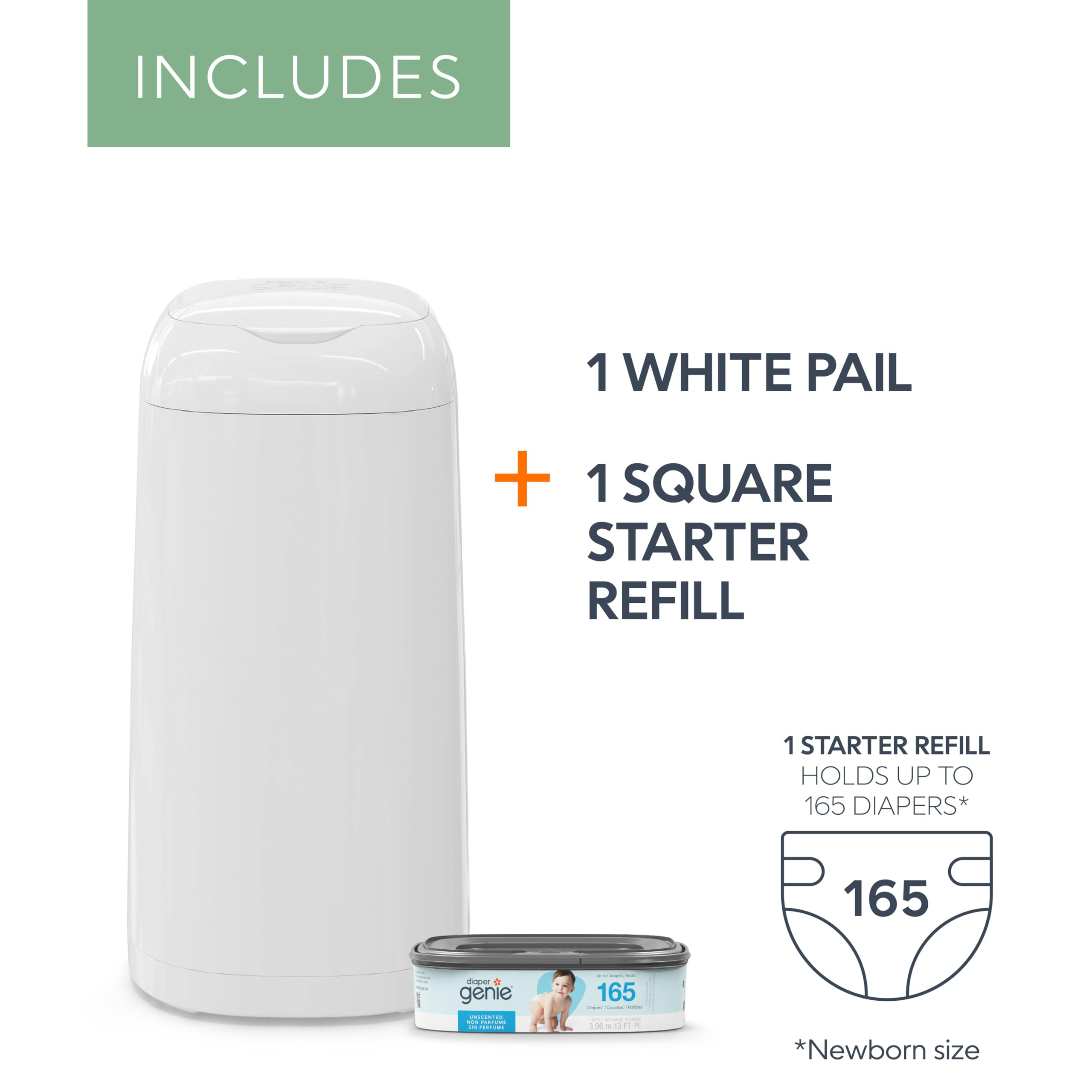 Diaper Genie Classic Pail Includes 1 Starter Square Refill That can Hold up to 165 Newborn-Sized ... | Amazon (US)