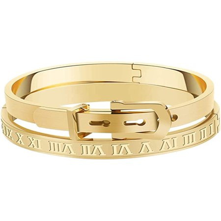 Gold Silver Rose Gold Plated Bracelets for Men Women Roman Numeral Bangle Bracelet Stainless Steel P | Walmart (US)