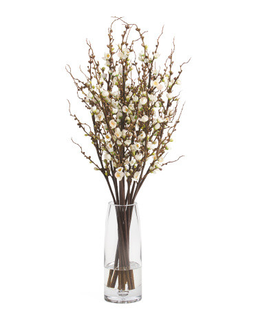 33in Peach Blossom Branches In Glass Vase | TJ Maxx