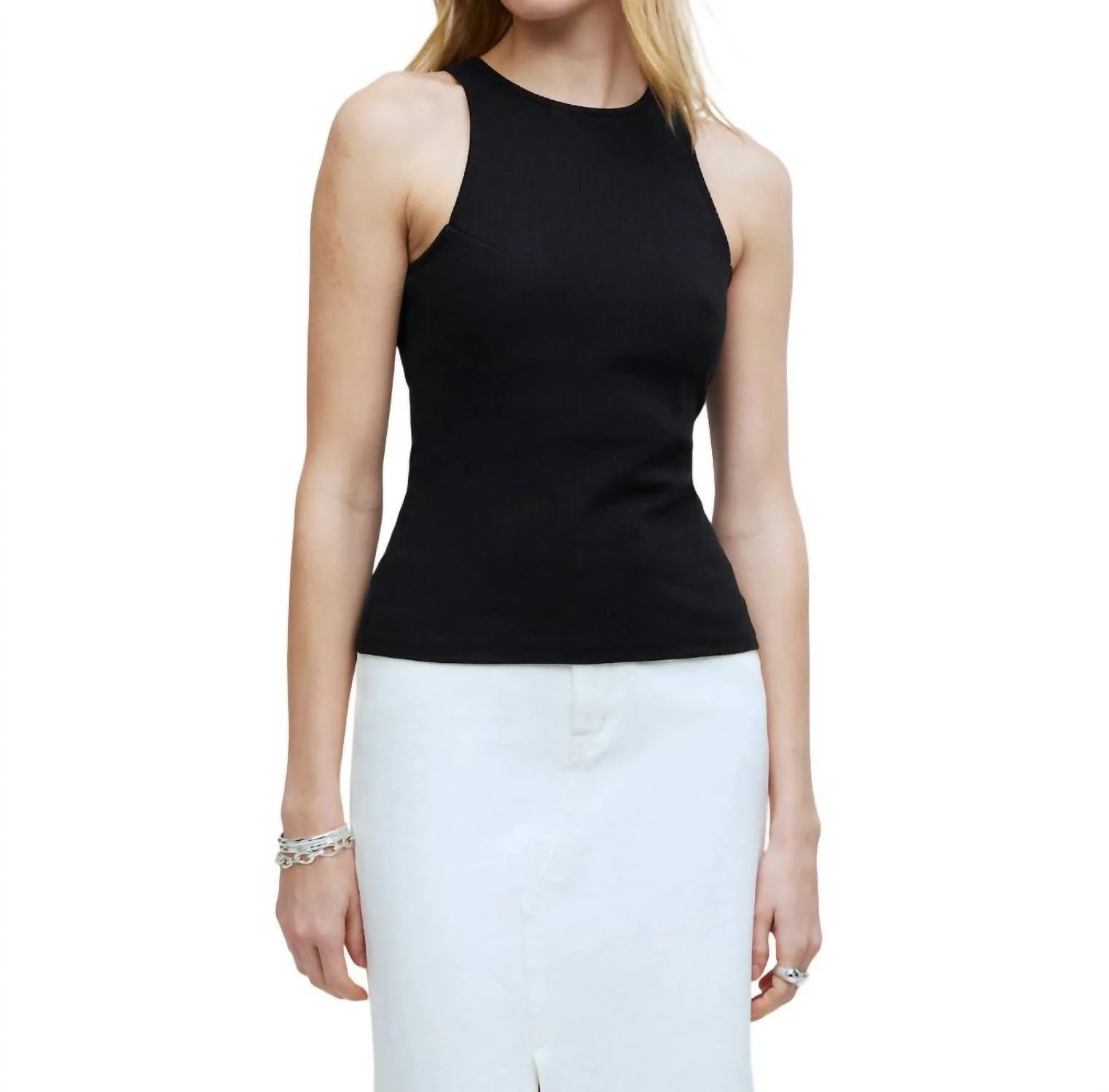 Highneck Tank In Sleekhold In True Black | Shop Simon