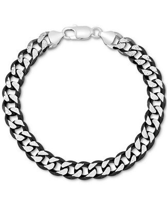 Men's Curb Link Chain Bracelet in Sterling Silver & Black Ruthenium-Plate | Macy's