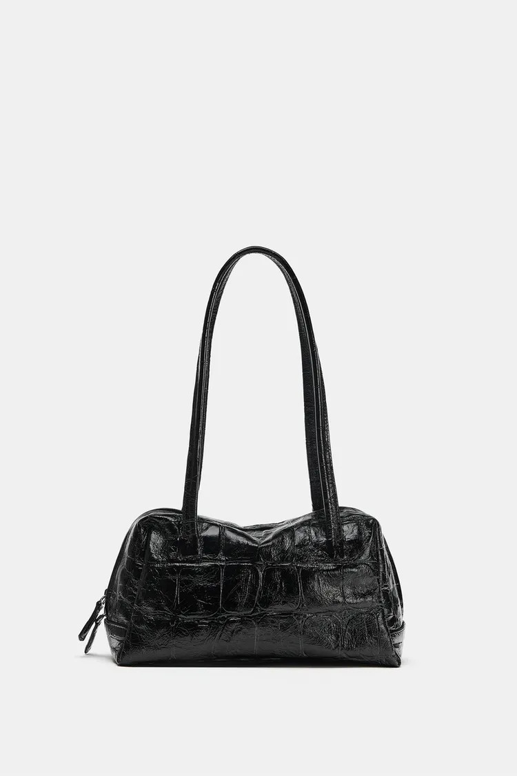 Zara - Textured Leather Shoulder Bag - Red - One Size Only - Woman | Zara US