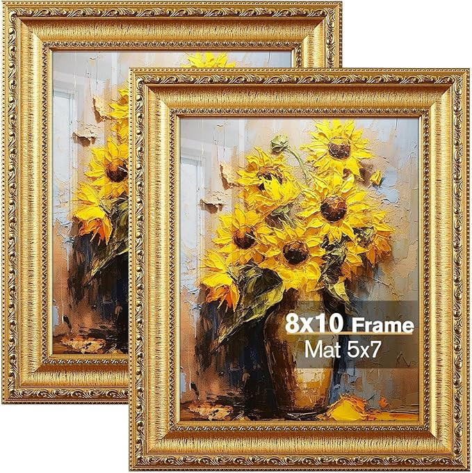 8x10 Gold Picture Frame, Photo Frame for Wall or Tabletop Display, 2 Pack Ornate Vintage Picture ... | Amazon (US)